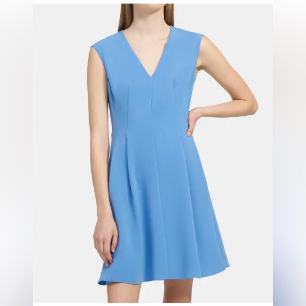 Theory Sky Blue Sleeveless V-Neck Mini Dress